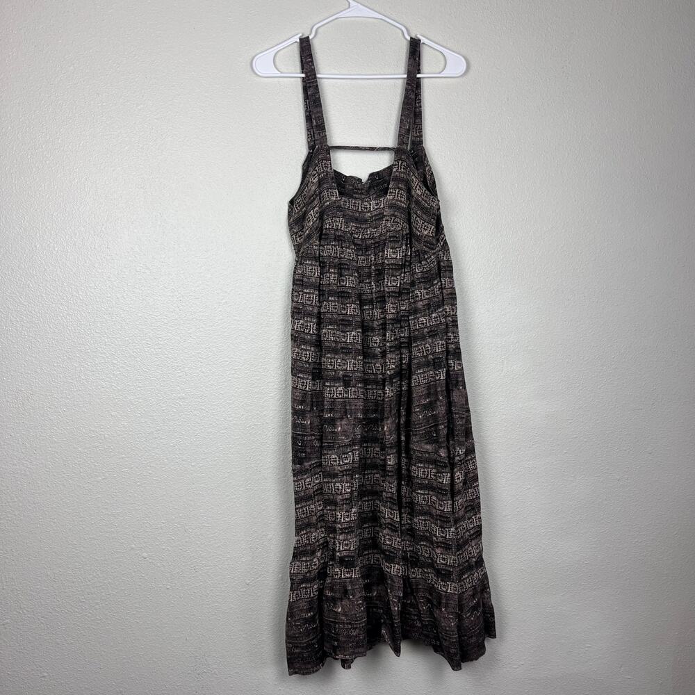 Free People Brown Black Printed Sleeveless Midi Dress Boho Open Back L - Picture 7 of 9